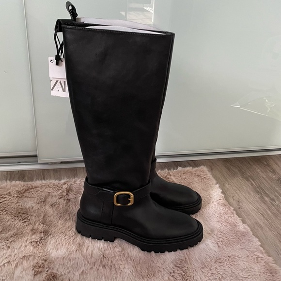 ZARA LEATHER BOOTS WITH BUCKLE US 6.5 - Picture 7 of 15